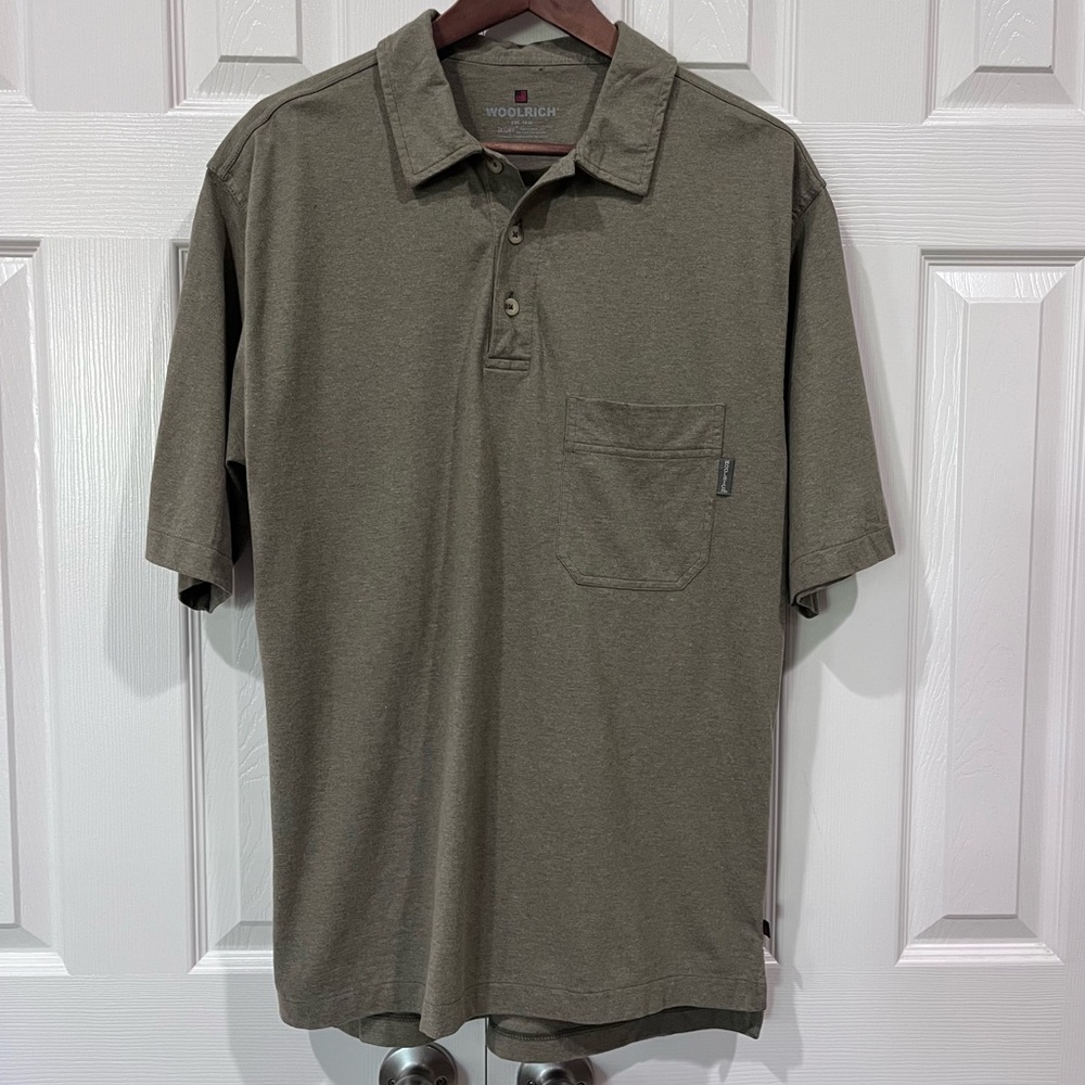 Woolrich Men's Polo Shirt Olive Green Short Sleeve 3X Dry 100% Cotton Sz M